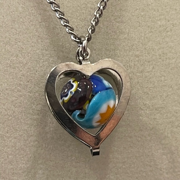 Murano Glass Millefiori Heart Pendant Necklace Vintage NWT - Picture 4 of 14